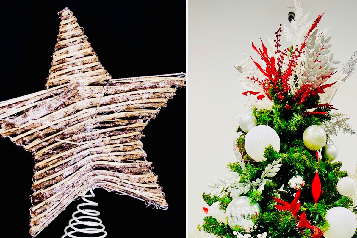 Examples of a Star and Floral Pick Christmas Tree Topper