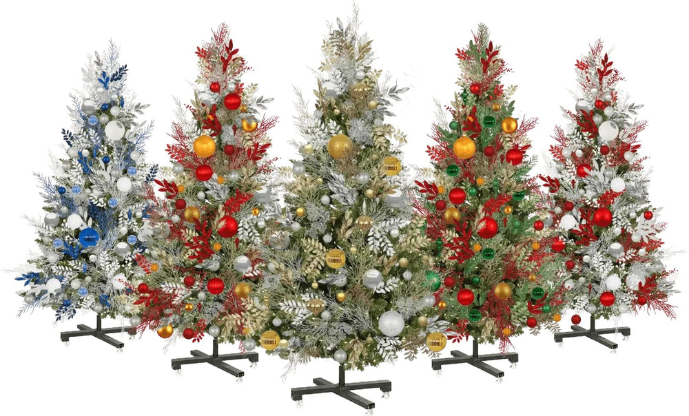 Five professionally designed Pre-Decorated Christmas Trees available for holiday rental from Rent-A-Christmas