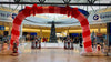 A Christmas display at an airport terminal