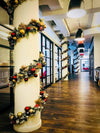 An office decorated for Christmas