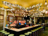 A bar decorated for Christmas