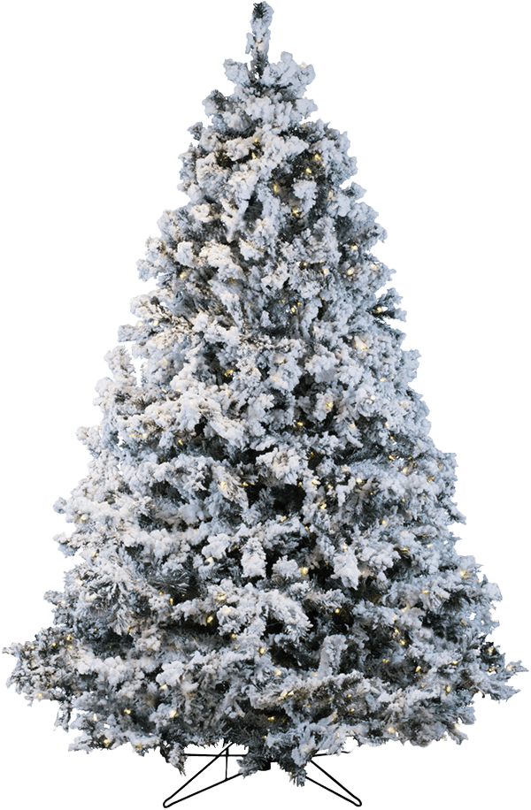 A large flocked Christmas tree