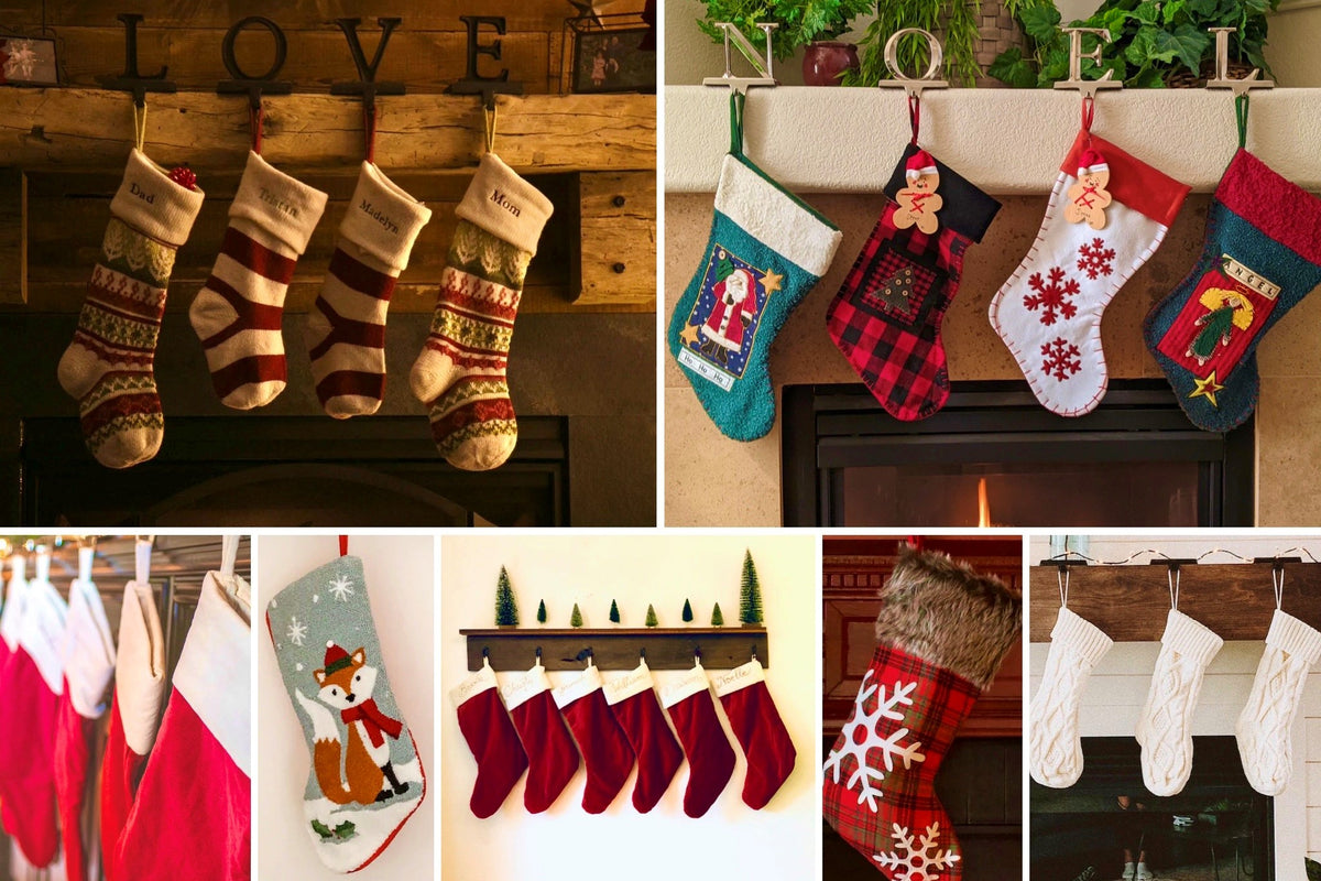 Christmas Stockings hung by chimney with care, Noel Sign, Love Sign, Stocking Holders, Red Christmas Stockings, White Christmas Stockings