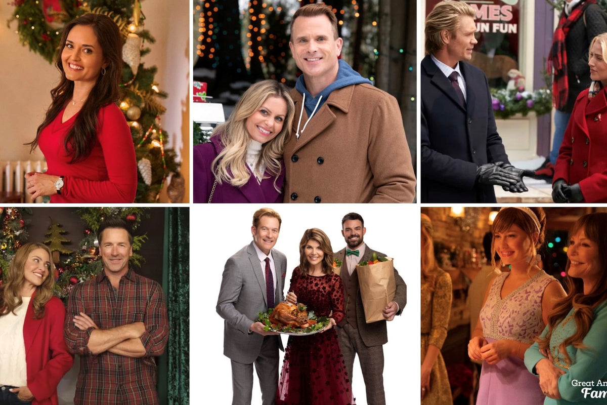Several publicity images from the Great American Family announcement for their 2023 Great American Christmas Schedule