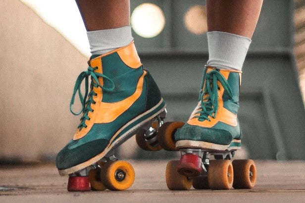 Green and Yellow Roller Skates on a Sunny Street in NYC