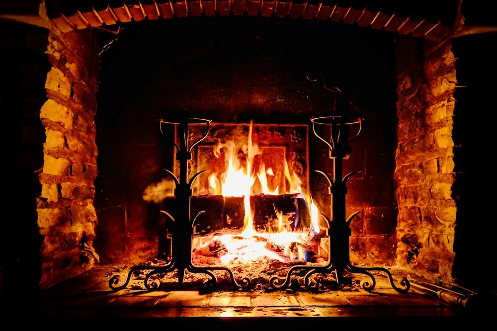 Roaring Fire in a Fireplace on Christmas Night - Yule Log