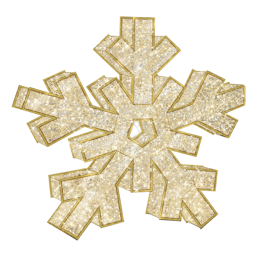 10' 3D Gold LED Snowflake, Warm White Lights - Christmas Lighting Decor Rental - Rent-A-Christmas