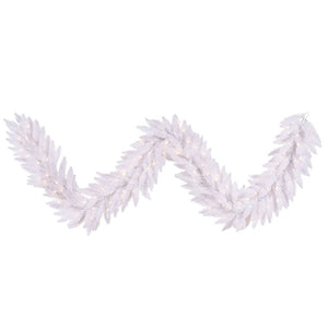 9'x14" White Christmas Garland- Christmas Rental Package - 9'x14" artificial white needle garland with warm white lights - Rent-A-Christmas