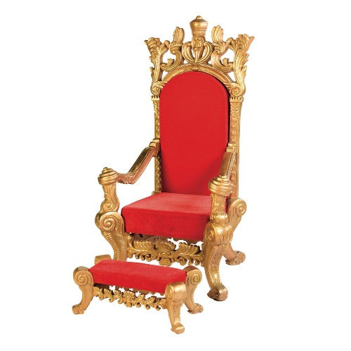 Ornate Gold & Red Santa's Chair with Footrest - Santa Land Rental - Christmas Package Rental - Rent-A-Christmas