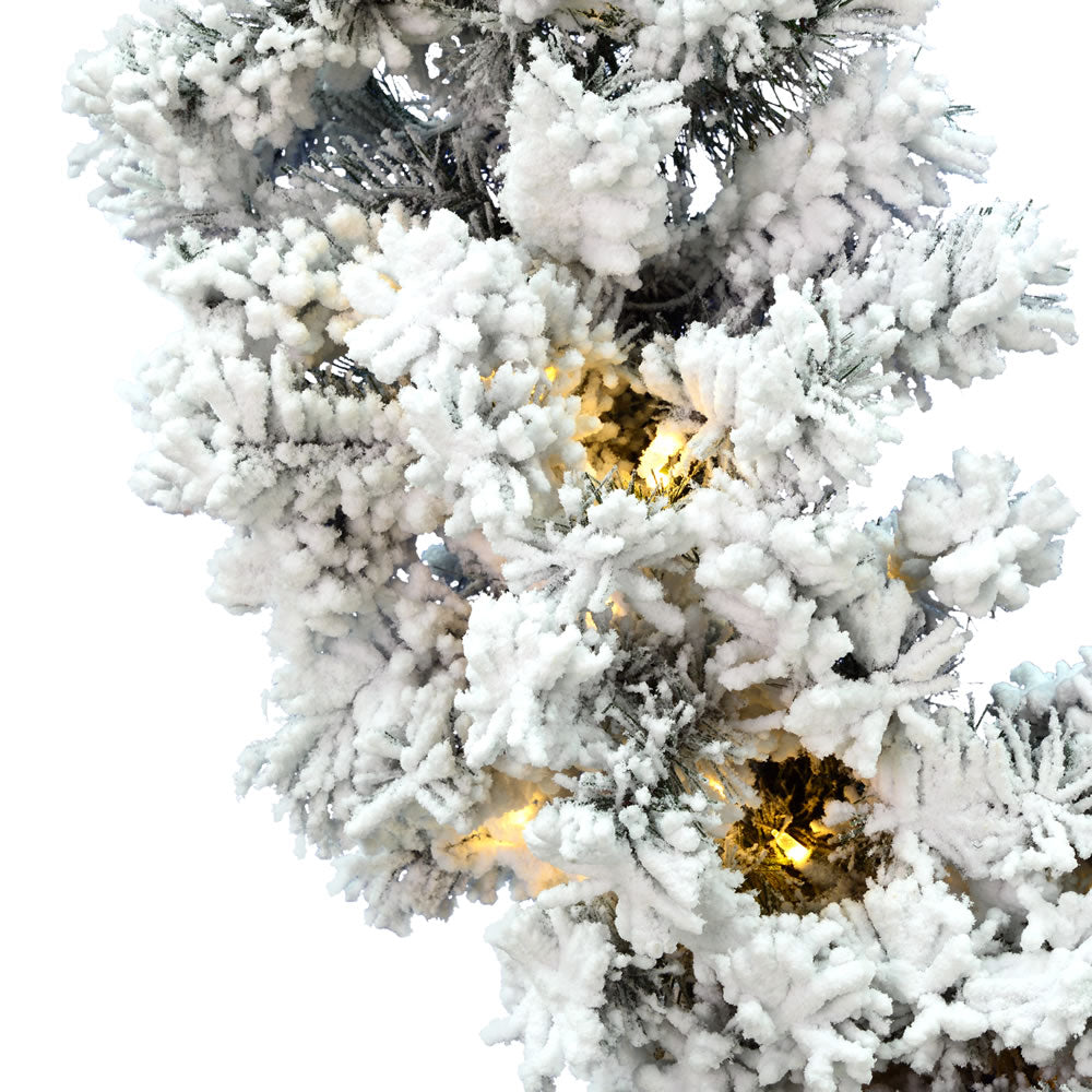 9' x 16" Flocked Garland - Christmas Rental Package - 9'x16" flocked artificial pine needle garland with warm white lights - Rent-A-Christmas